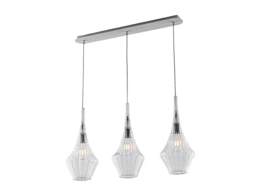 Zeus Rail en fer avec verre pyrex transparent 3 lumières L.75 X 10 BL270-BIN3-TR