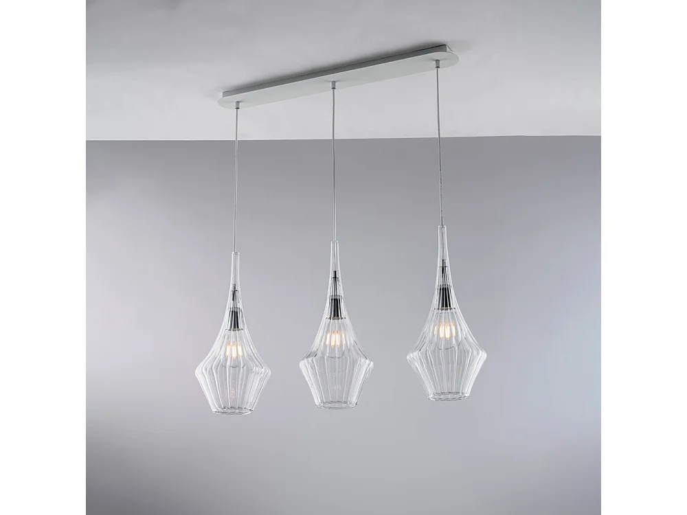 Zeus Rail en fer avec verre pyrex transparent 3 lumières L.75 X 10 BL270-BIN3-TR