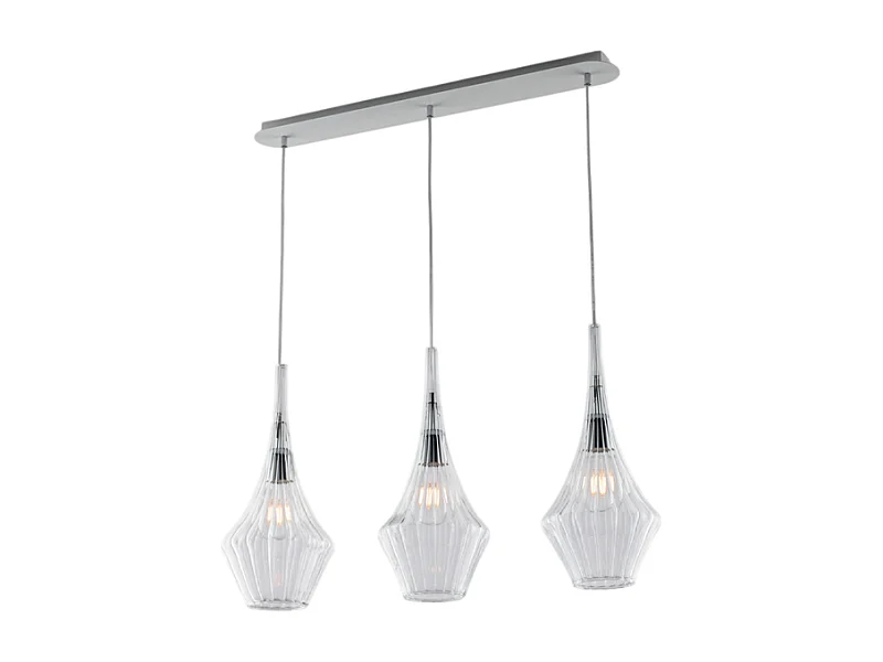 Zeus Rail en fer avec verre pyrex transparent 3 lumières L.75 X 10 BL270-BIN3-TR