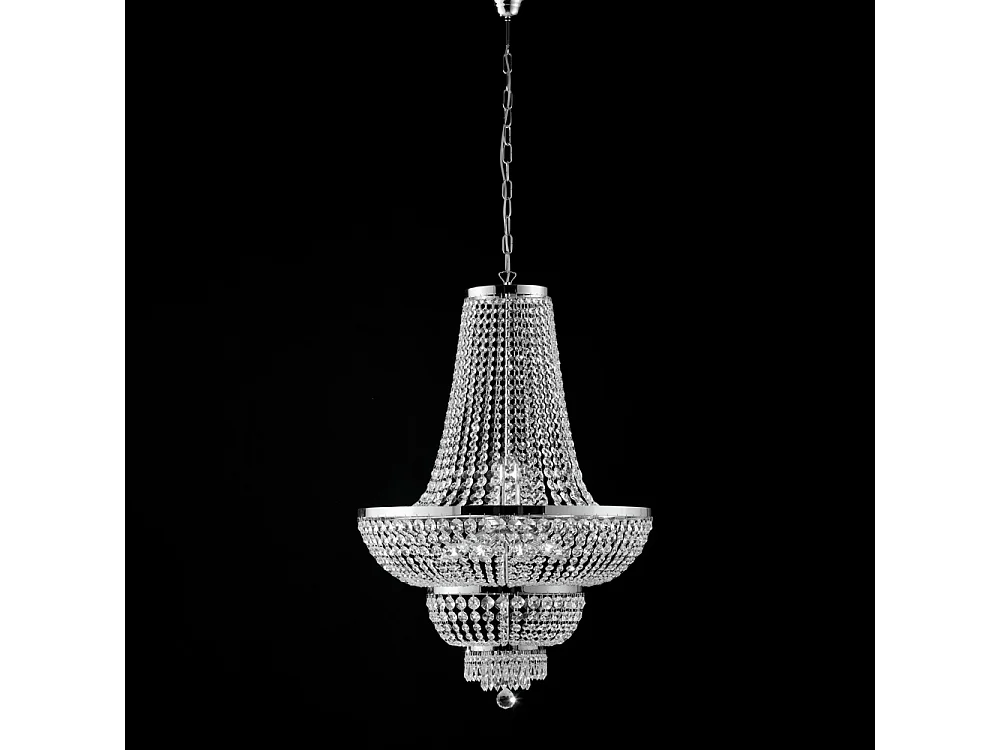 Lampadario Classico Mozart Metallo E Cristallo Cromo 10 Luci E14