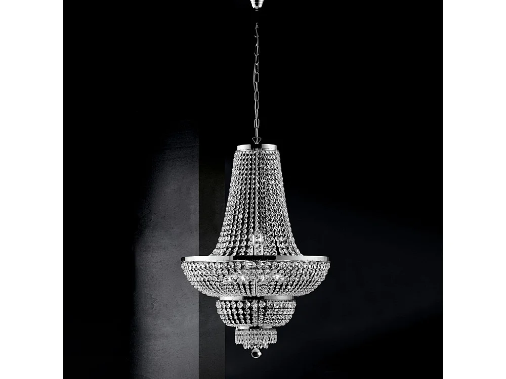 Lampadario Classico Mozart Metallo E Cristallo Cromo 10 Luci E14