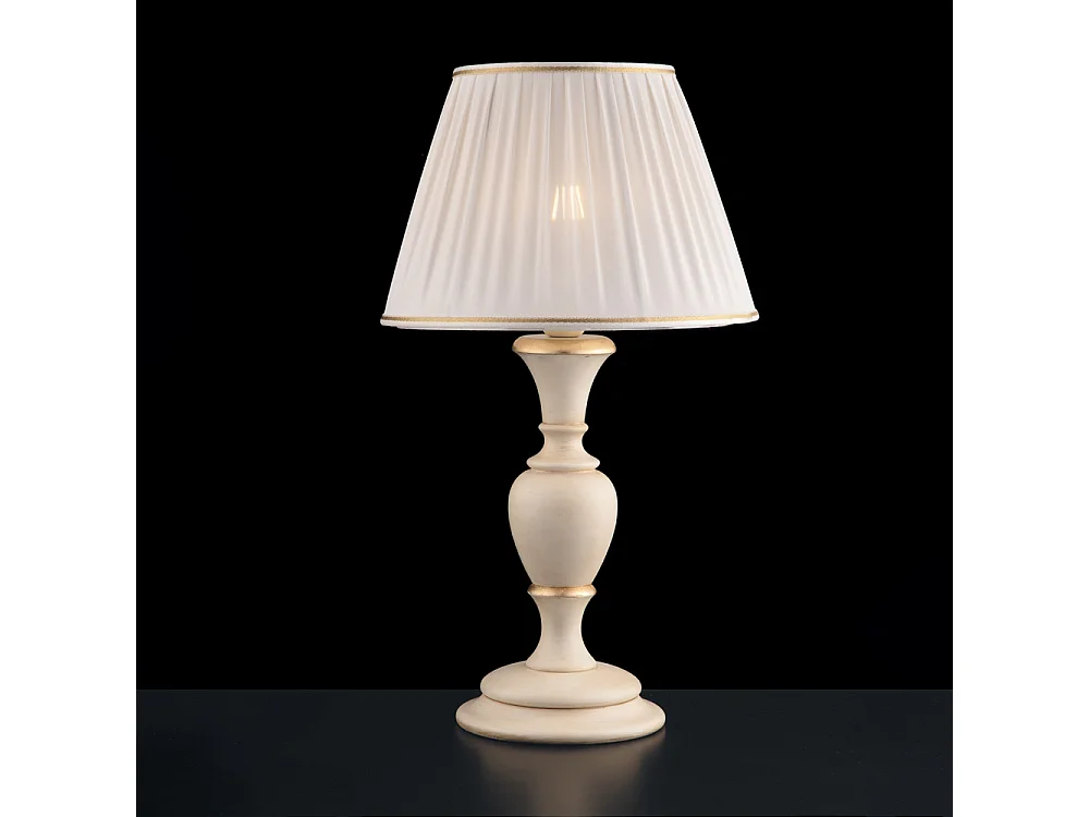 Fiorenza - Candeeiro de madeira marfim e dourado 1 luz com abajur dm.35 H.62 - Ø35 - BL172-LM-AV