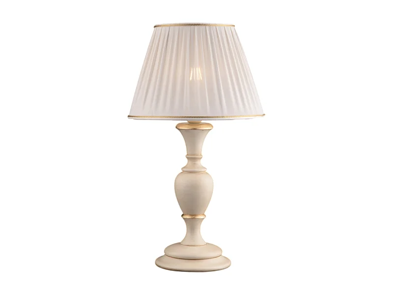 Bonetti Illumina -  Fiorenza - Elfenbein- und goldene Holzlampe 1 Licht mit Lampenschirm Dm.35 H.62 - Ø35 - BL172-LM-AV