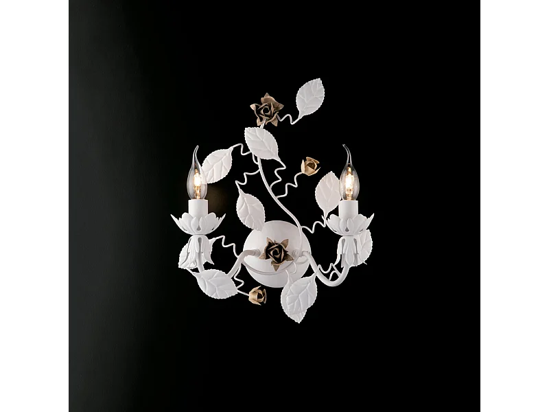 Bonetti Illumina -  Bella - Shabby Wandleuchte aus weiß lackiertem Eisen, 2 Lichter .37 - P.21 - BL196-AP2-BCO