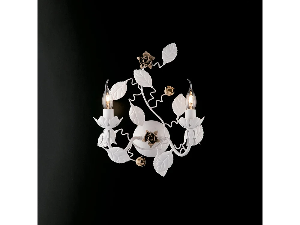 Bella Applique in ferro laccato bianco shabby 2 luci .37 P.21 BL196-AP2-BCO