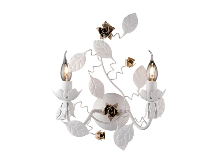 Bella Applique murale en fer laqué blanc Shabby 2 lumières .37 P.21 BL196-AP2-BCO