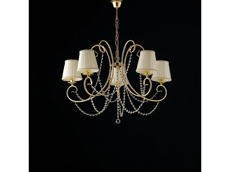 Bonetti Illumina -  Magda - Kronleuchter aus goldenem Eisen, 5 Lichter mit 115 Lampenschirmen - Ø72 - BL146-5-OR-PAR