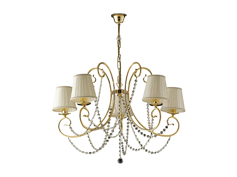 Magda - Lustre de ferro dourado 5 luzes com 115 abajures - Ø72 - BL146-5-OR-PAR