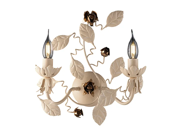 Bella - Wandlamp in ivoor gebeitst gelakt ijzer 2 lichts .37 - P.21 - BL196-AP2-AV