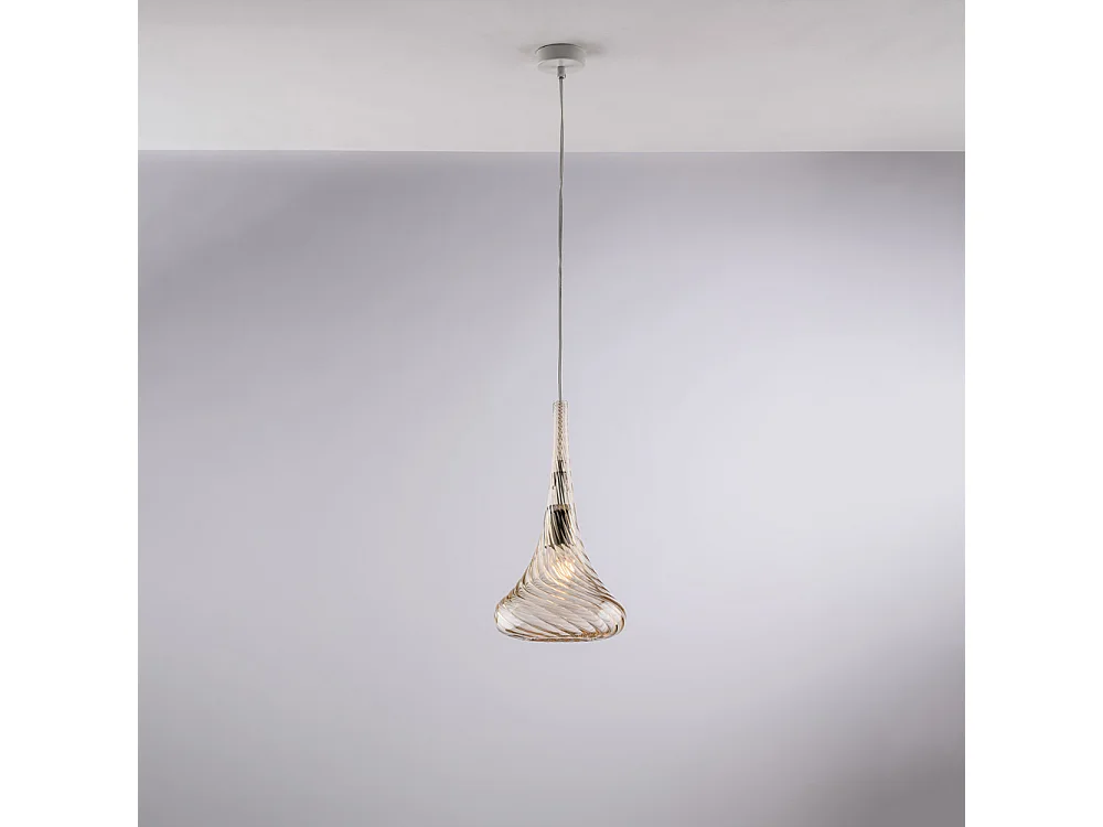 Nemesi Iron suspension with amber pyrex glass 1 light 142 Ø20 BL280-S1-AM