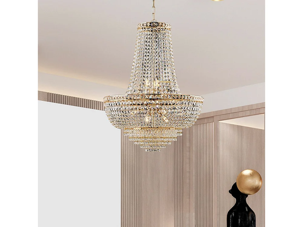 Lámpara de araña Wagner en hierro y latón dorado con pedrería 11 luces 142 Ø62 BL266-11-OR