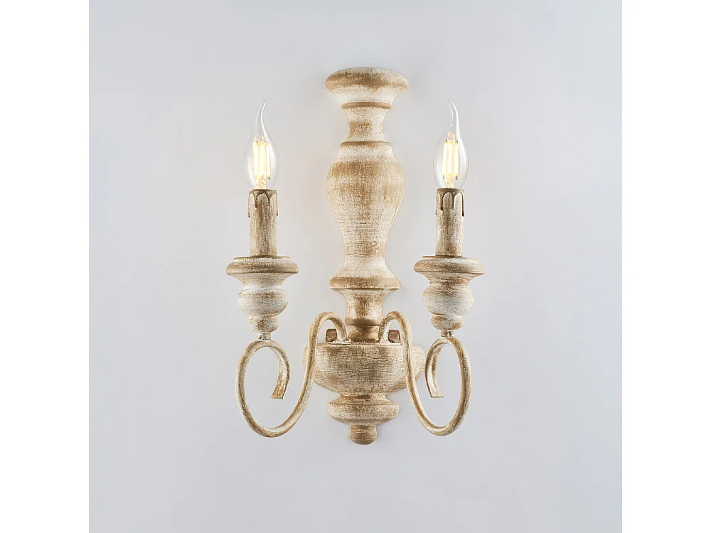 Cascina – Wandleuchte aus weißem und taubengrauem Holz und Eisen, 2 Lichter .25 – P.18 – BL265-AP2-BT