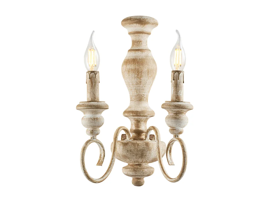 Cascina - Wandleuchte aus weißem und taubengrauem Holz und Eisen, 2 Lichter .25 - P.18 - BL265-AP2-BT