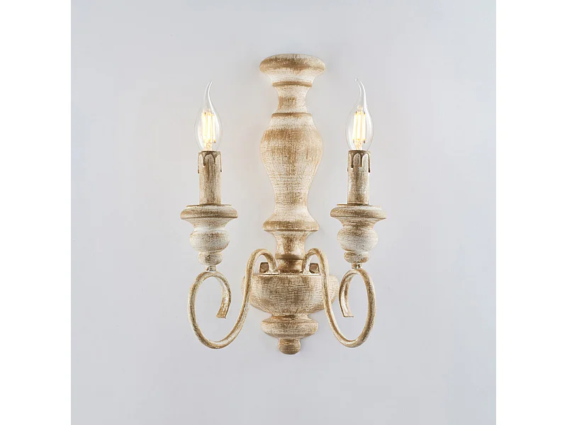 Cascina - Wandleuchte aus weißem und taubengrauem Holz und Eisen, 2 Lichter .25 - P.18 - BL265-AP2-BT