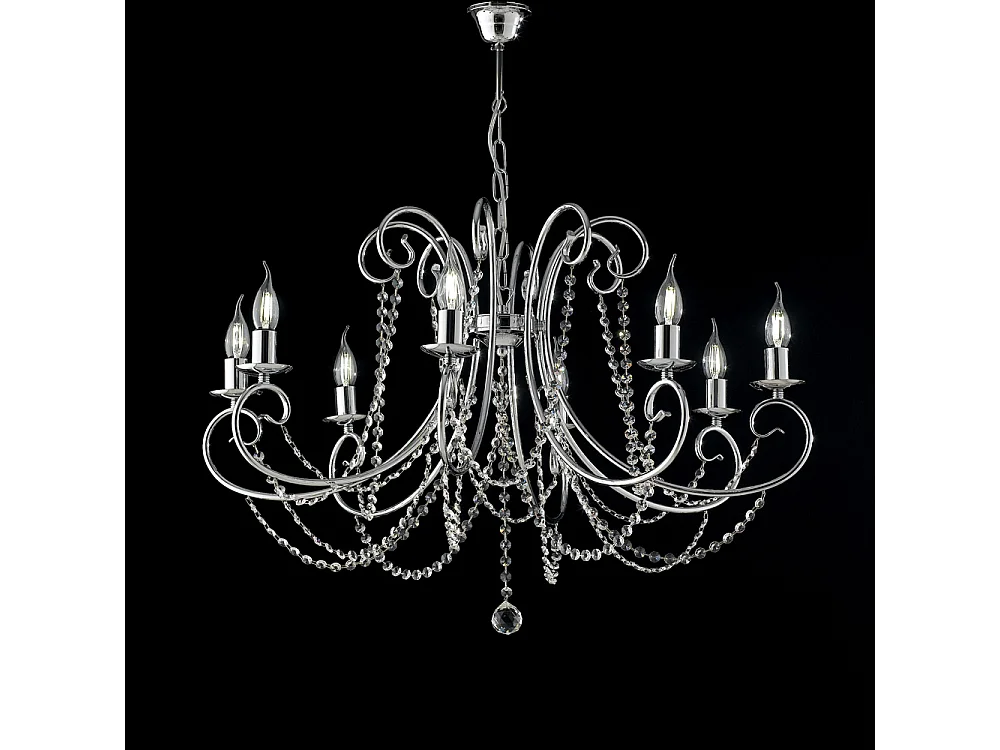 Lampadario Shabby Chic Magda Metallo E Cristallo Cromo E Cristallo 8 Luci E14