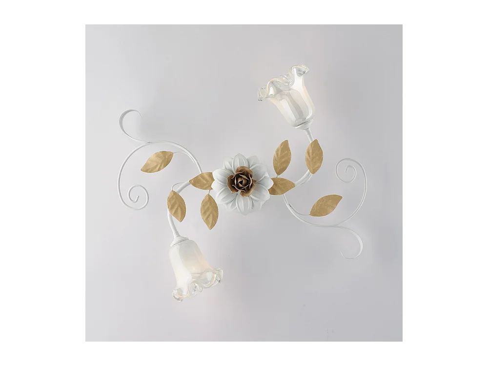 Bonetti Illumina -  Cesto - Shabby weiß lackierte Eisendeckenleuchte 2 Lichter H.17 - Ø52 - BL274-PL2-BCO