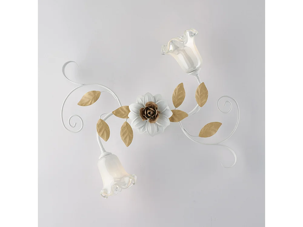 Bonetti Illumina -  Cesto - Shabby weiß lackierte Eisendeckenleuchte 2 Lichter H.17 - Ø52 - BL274-PL2-BCO