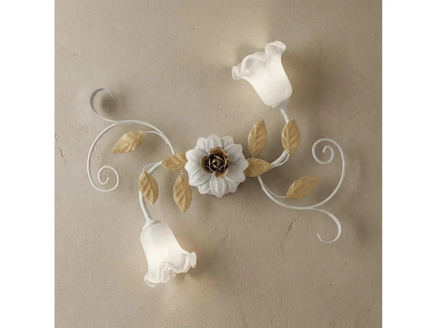 Bonetti Illumina -  Cesto - Shabby weiß lackierte Eisendeckenleuchte 2 Lichter H.17 - Ø52 - BL274-PL2-BCO