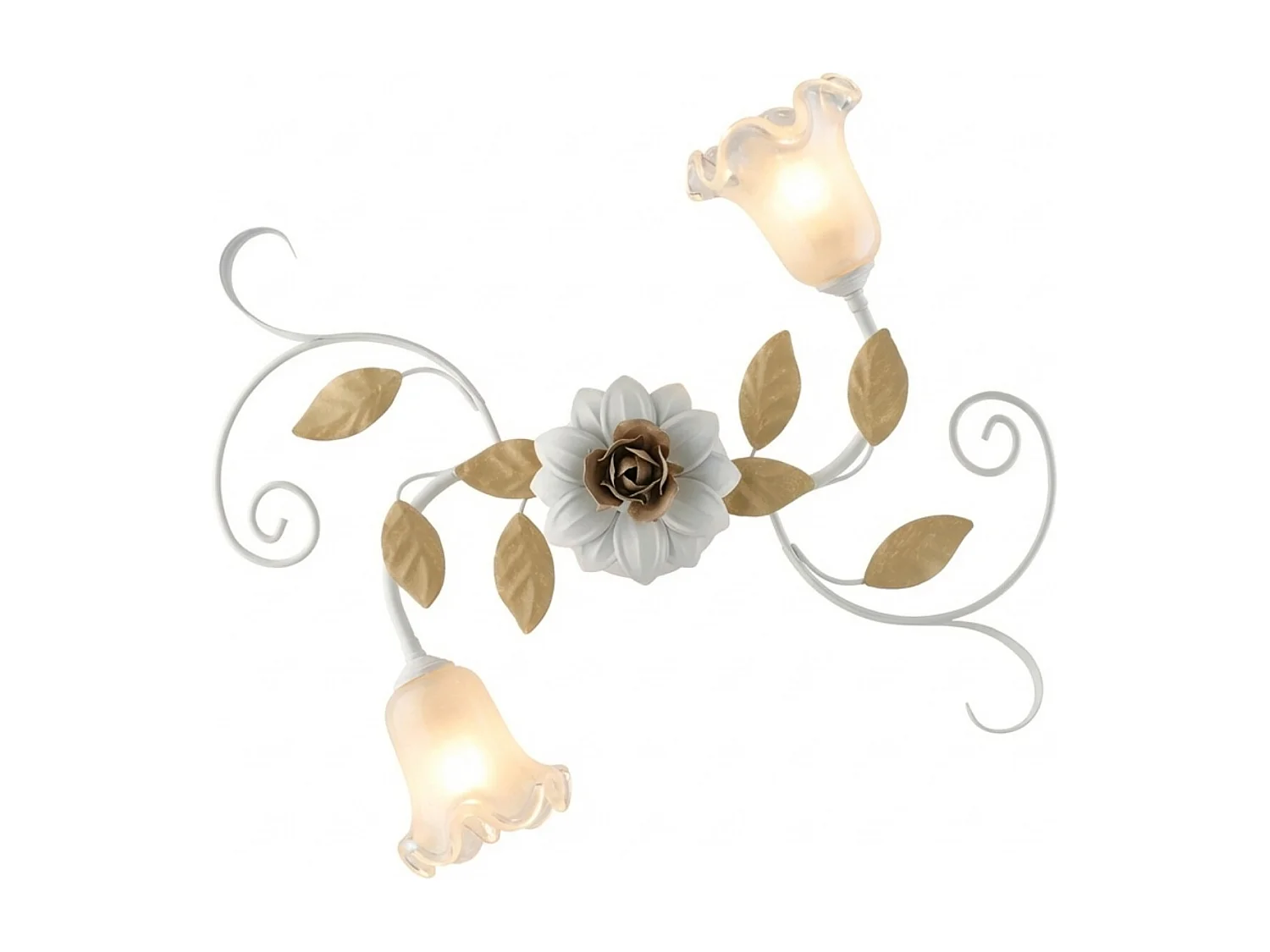 Bonetti Illumina -  Cesto - Shabby weiß lackierte Eisendeckenleuchte 2 Lichter H.17 - Ø52 - BL274-PL2-BCO
