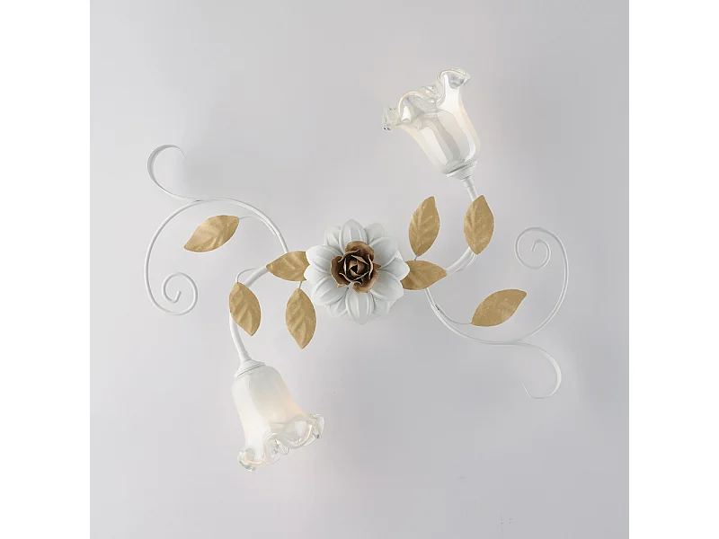 Cesto Plafonnier Shabby en fer laqué blanc 2 lumières H.17 d.52 BL274-PL2-BCO