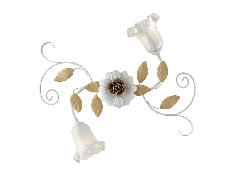 Bonetti Illumina -  Cesto - Shabby weiß lackierte Eisendeckenleuchte 2 Lichter H.17 - Ø52 - BL274-PL2-BCO