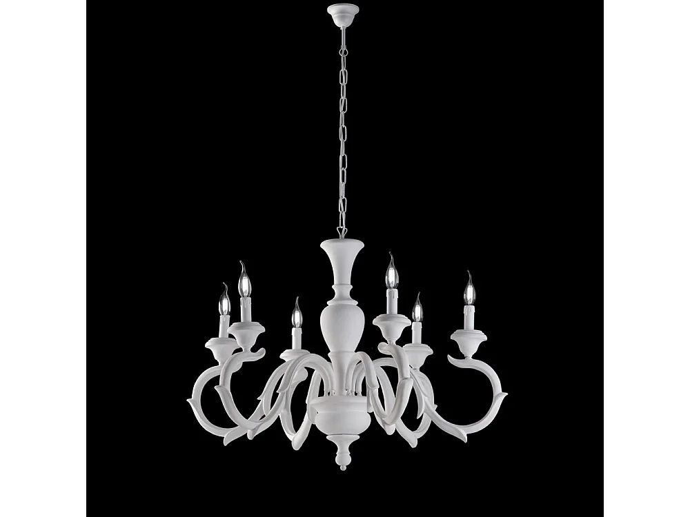 Fiorenza Lustre Shabby en bois blanc 6 lumières 125 d.91 BL172-6-BCO
