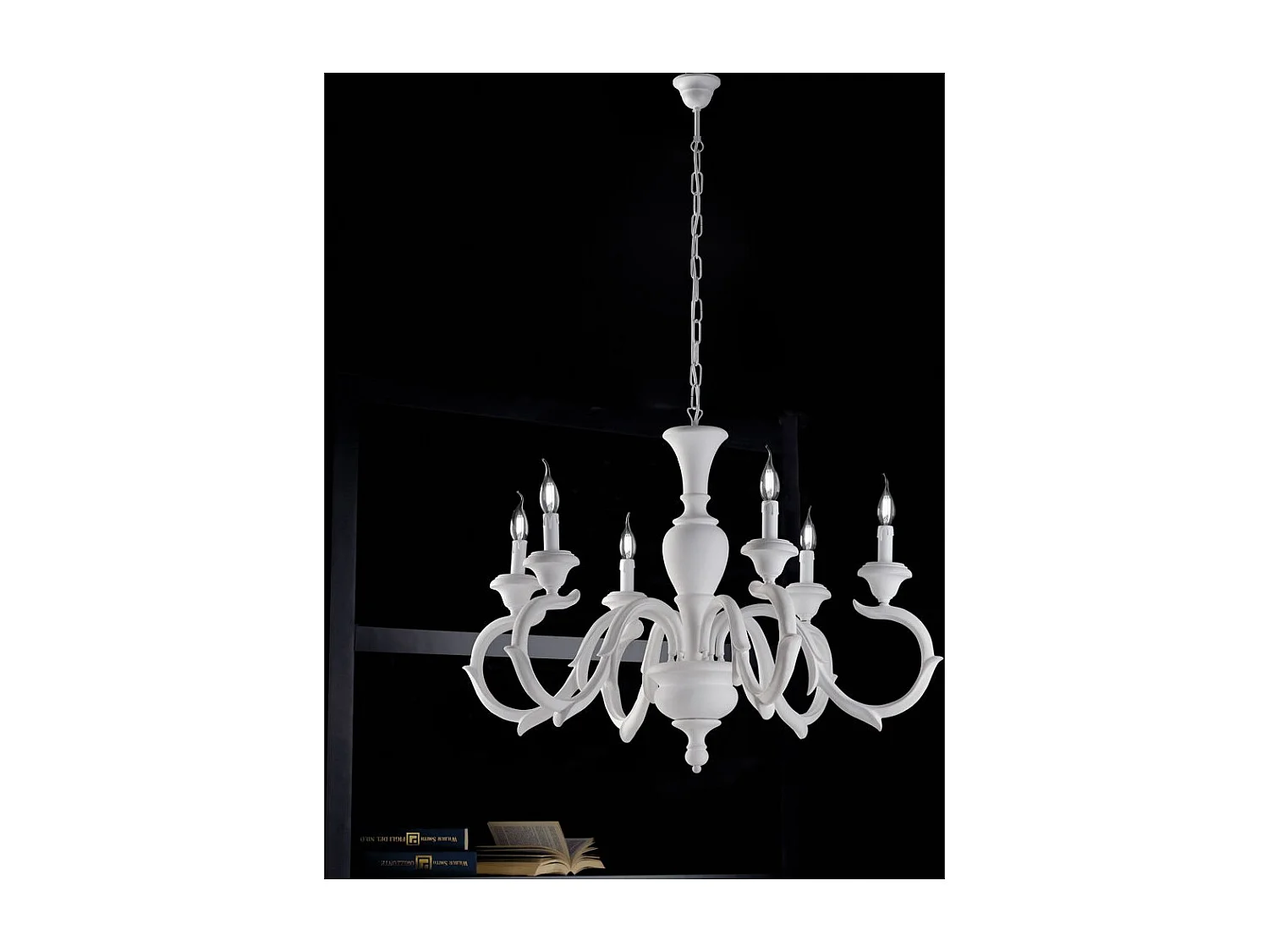 Fiorenza Lustre Shabby en bois blanc 6 lumières 125 d.91 BL172-6-BCO