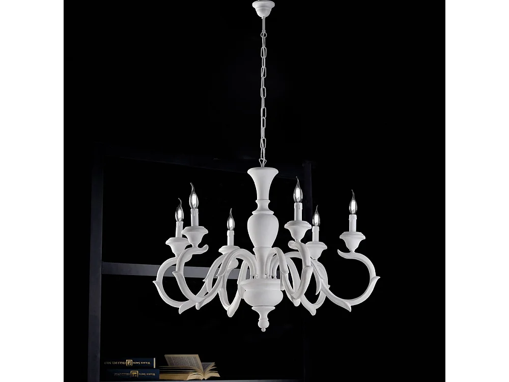Fiorenza Lustre Shabby en bois blanc 6 lumières 125 d.91 BL172-6-BCO