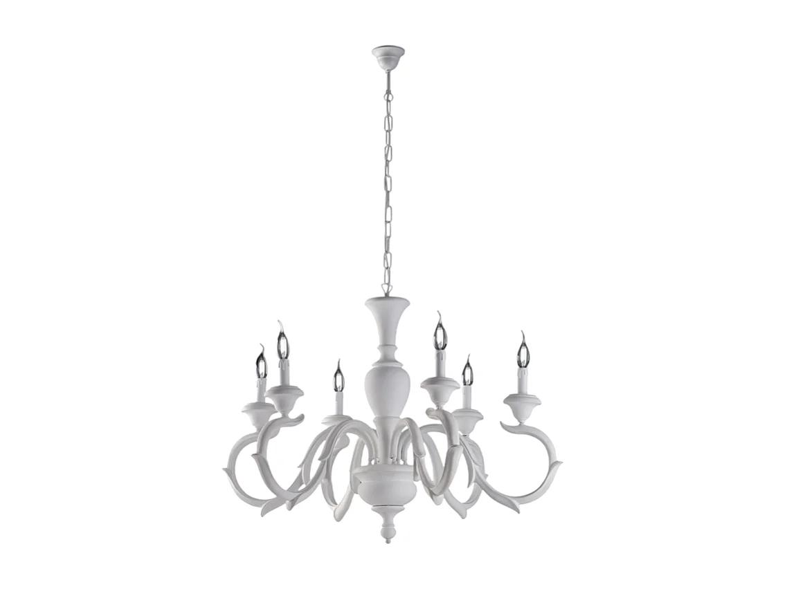 Fiorenza - Lustre de madeira branco gasto 6 luzes 125 - Ø91 - BL172-6-BCO