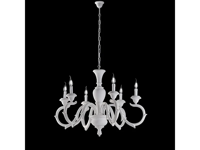 Fiorenza Lustre Shabby en bois blanc 6 lumières 125 d.91 BL172-6-BCO
