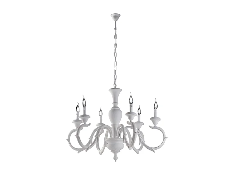 Fiorenza - Shabby witte houten kroonluchter 6 lichts 125 - Ø91 - BL172-6-BCO