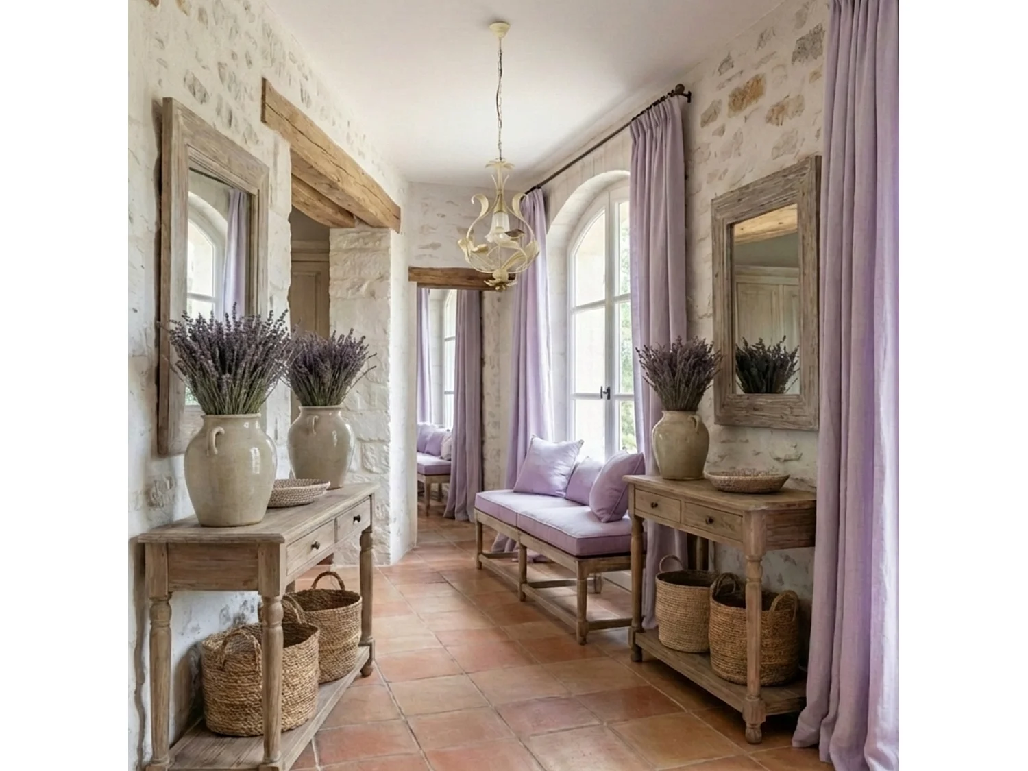 Cesto Lustre en fer laqué décapé ivoire 1 lumière 112 d.33 BL274-1-AV