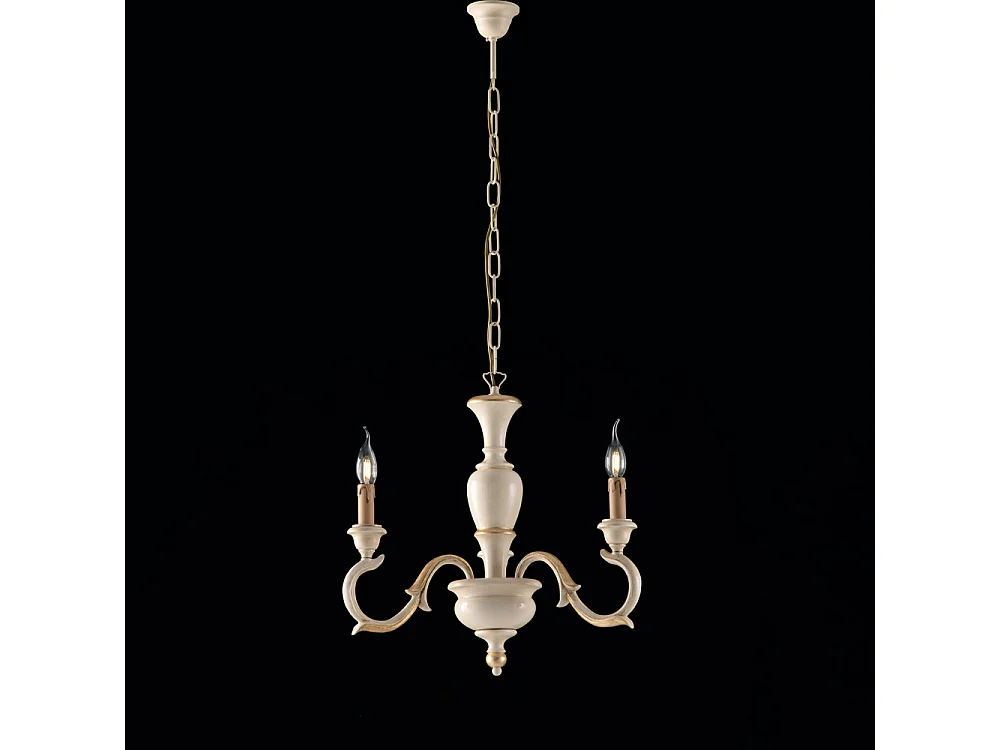 Lampadario Shabby Chic Fiorenza Legno Avorio Oro 3 Luci E14