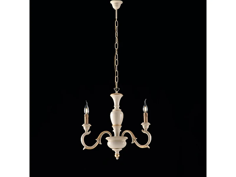 Fiorenza Lustre en bois ivoire et feuille d'or 3 lumières 110 d.43 BL172-3-AV