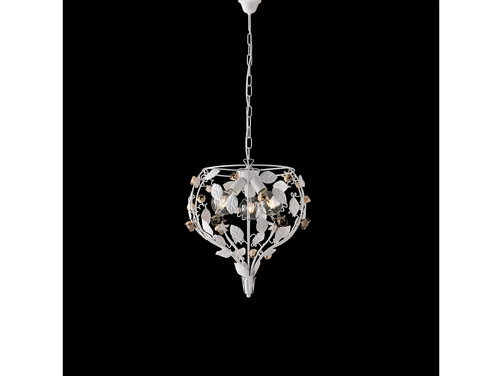 Preciosa lámpara de araña de hierro lacado blanco shabby 3 luces 113 Ø49 BL196-3-BCO