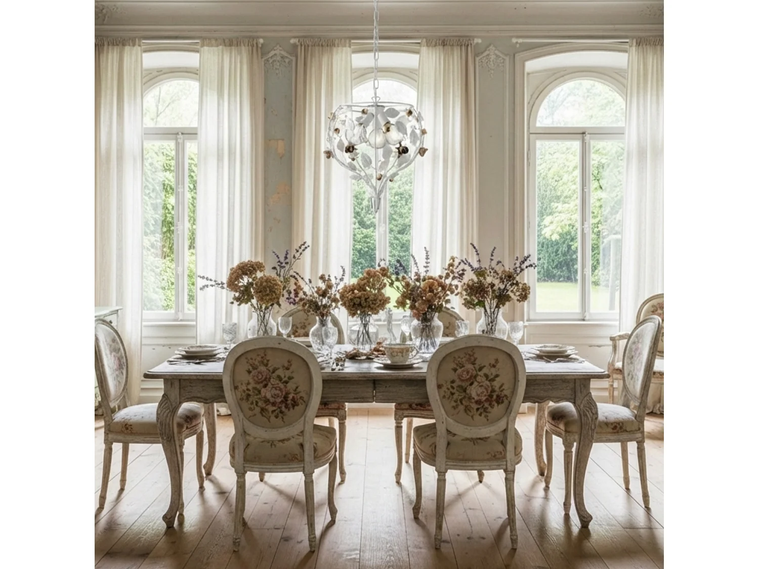 Bonetti Illumina -  Bella - Shabby-Kronleuchter aus weiß lackiertem Eisen, 3 Lichter 113 - Ø49 - BL196-3-BCO