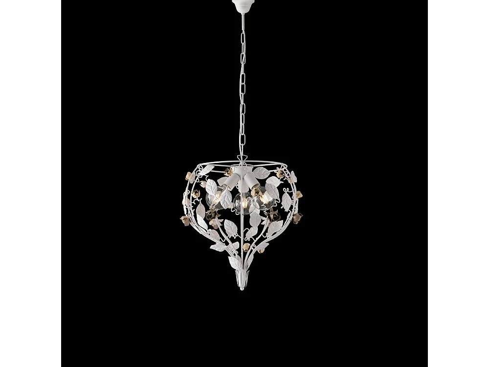 Beautiful shabby chic white lacquered iron chandelier 3 lights 113 Ø49 BL196-3-BCO