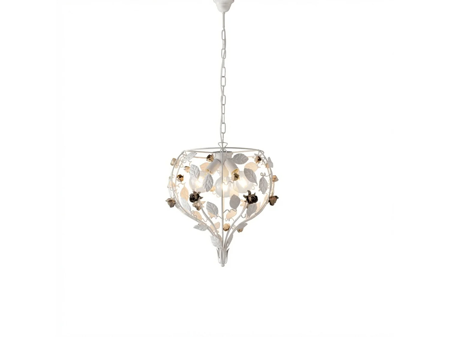 Beautiful shabby chic white lacquered iron chandelier 3 lights 113 Ø49 BL196-3-BCO