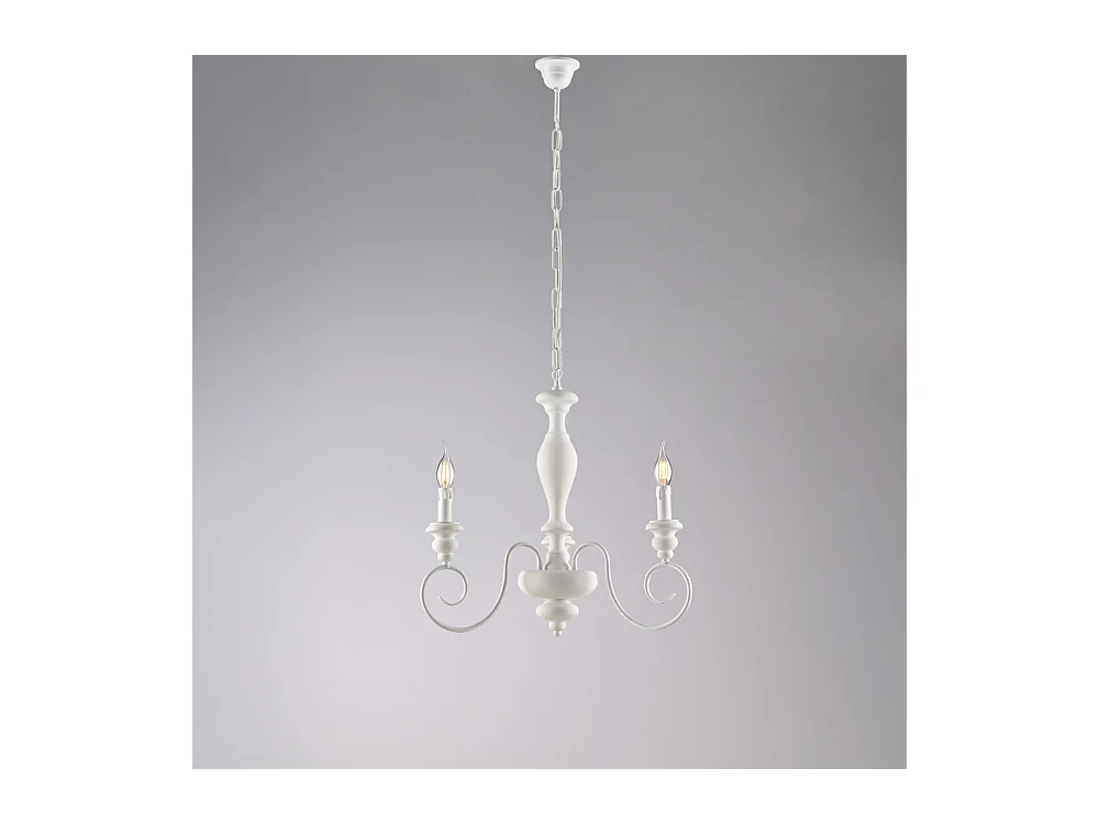 Cascina Lustre Shabby en bois laqué blanc et fer 3 lumières 113 d.44 BL265-3-BCO