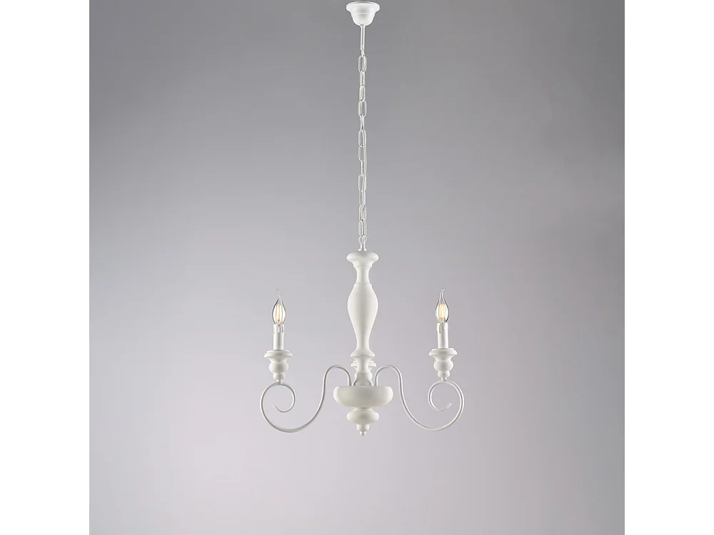 Cascina Lustre Shabby en bois laqué blanc et fer 3 lumières 113 d.44 BL265-3-BCO