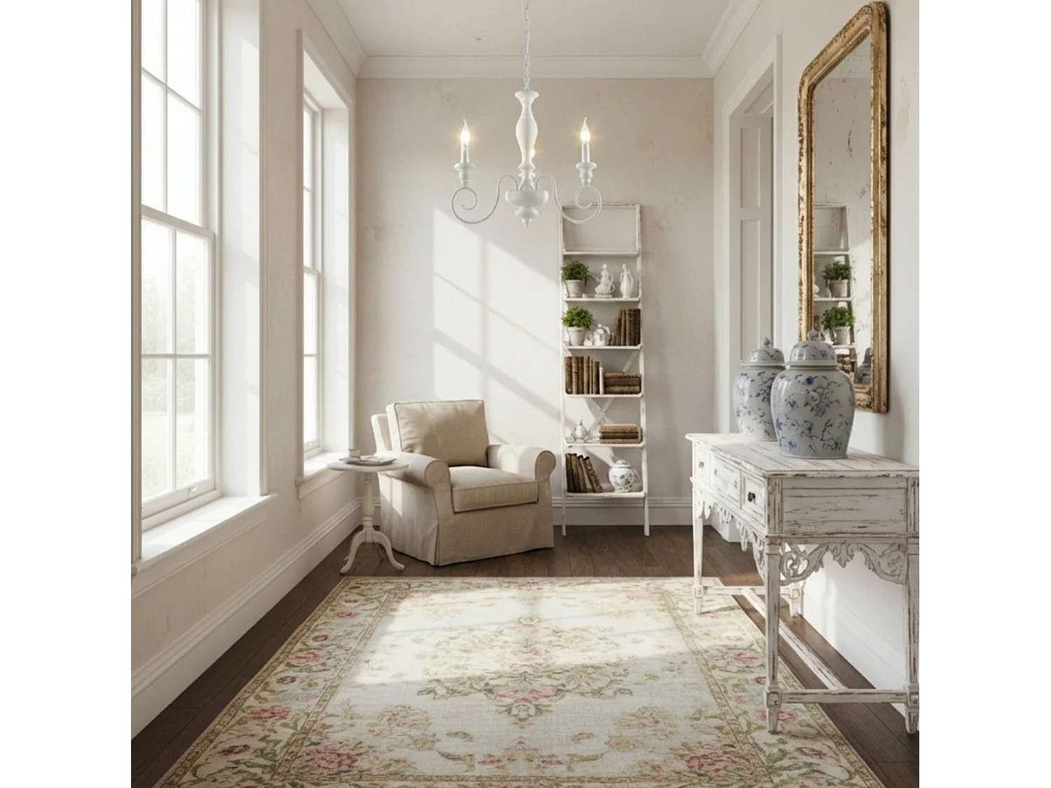 Cascina - Shabby-Kronleuchter aus weiß lackiertem Holz und Eisen, 3 Lichter, 113 - Ø44 - BL265-3-BCO