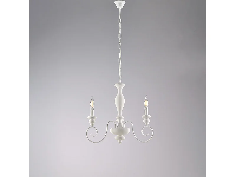 Cascina - Shabby-Kronleuchter aus weiß lackiertem Holz und Eisen, 3 Lichter, 113 - Ø44 - BL265-3-BCO