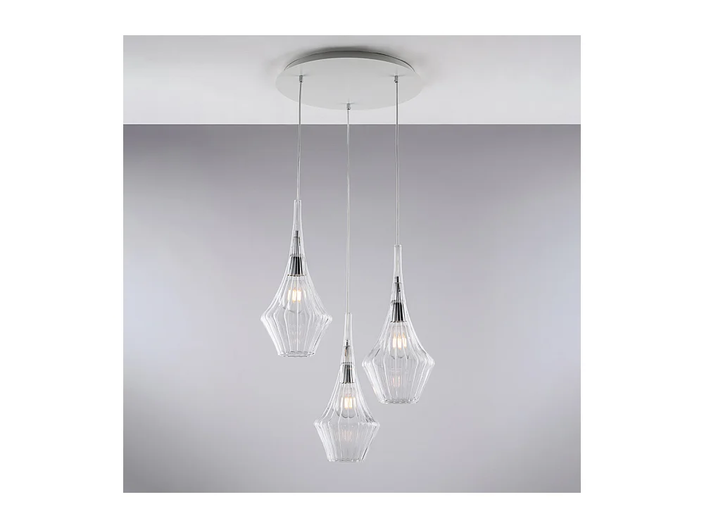 Bonetti Illumina -  Zeus - Eisenaufhängung mit transparentem Pyrexglas 3 Lichter 149 - Ø50 - BL270-S3-TR