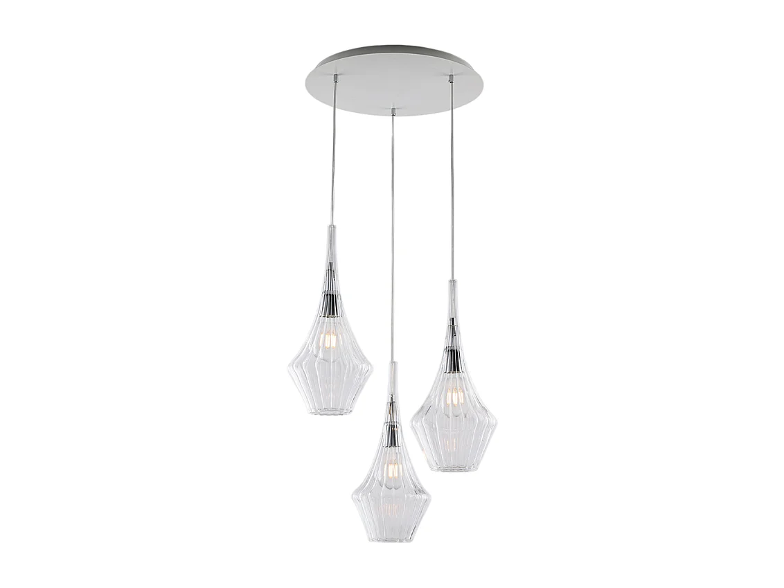 Zeus Suspension en fer et verre pyrex transparent 3 lumières 149 d.50 BL270-S3-TR