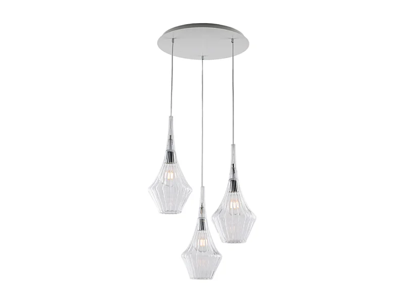 Zeus Suspension en fer et verre pyrex transparent 3 lumières 149 d.50 BL270-S3-TR