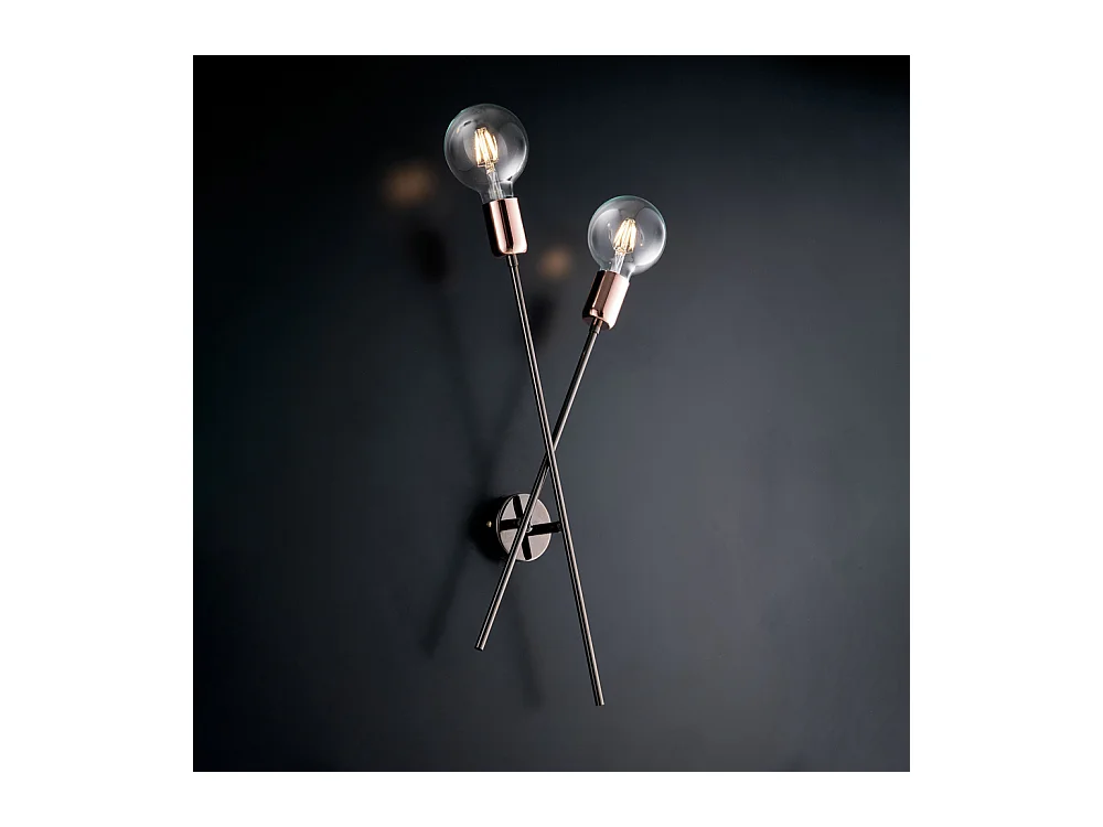 Bonetti Illumina -  Bloom - Wandleuchte aus Eisen, Chrom, Schwarz und Kupfer, 2 Lichter, L.20 - D.9 - BL200-AP2-NR