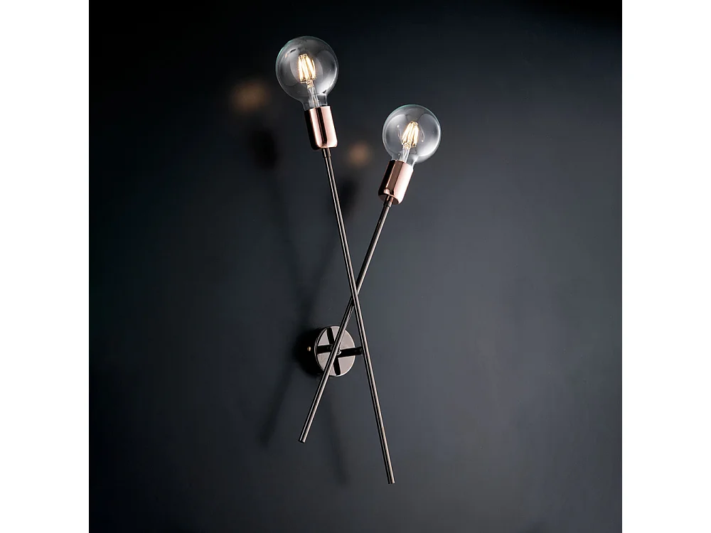 Bloom - IJzerchroom, zwart en koperen wandlamp 2 lichts L.20 - P.9 - BL200-AP2-NR