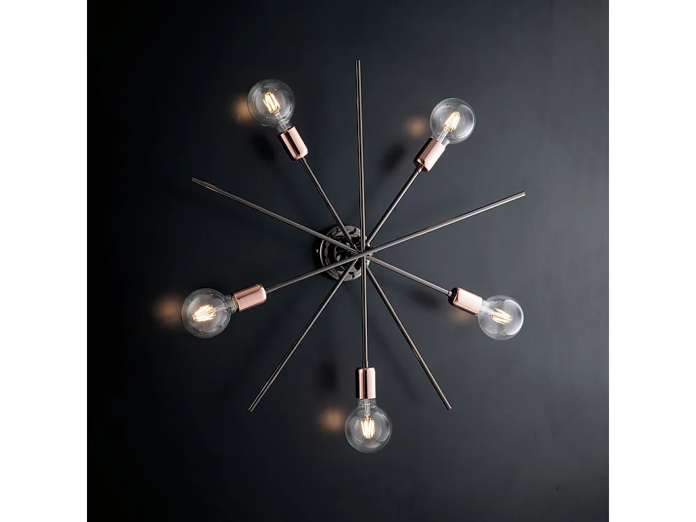 Bloom Plafoniera ferro cromo nero e rame 5 luci H.22 Ø65 BL200-PL5-NR