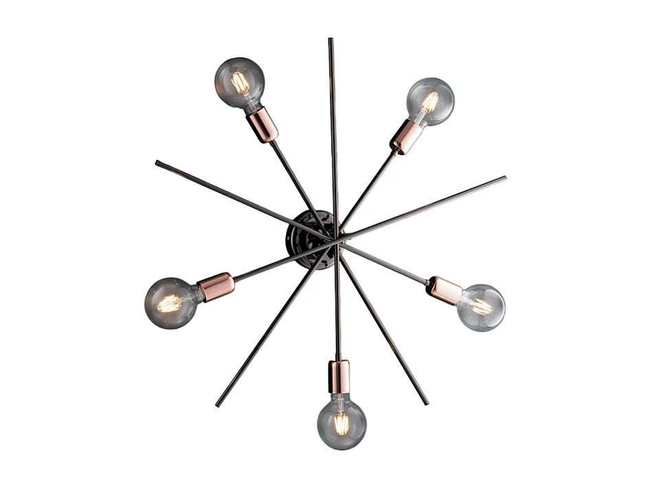 Bloom Plafoniera ferro cromo nero e rame 5 luci H.22 Ø65 BL200-PL5-NR