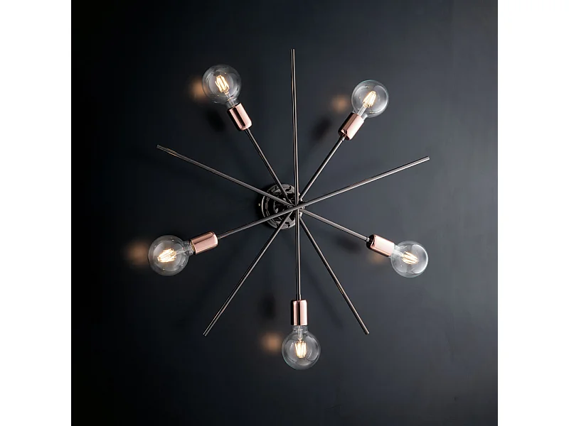 Bloom Plafonnier en fer chromé noir et cuivre 5 lumières H.22 d.65 BL200-PL5-NR